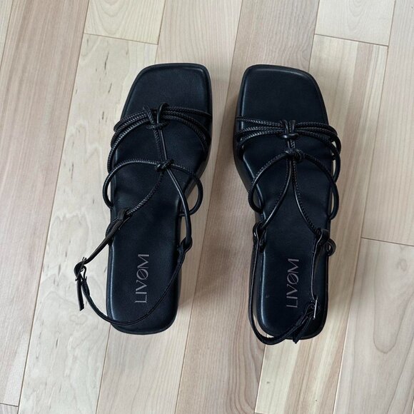 Black Lace-Up Platform Sandals - Trendy Vacation-Ready Footwear, Size 9 - Picture 4 of 8